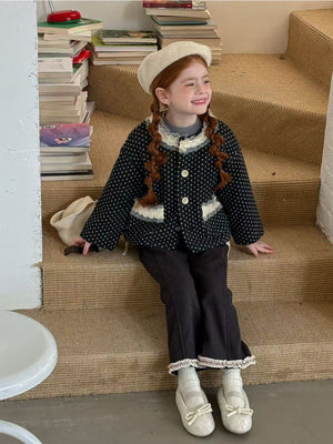 Girl Polka Dot Lace Trim Jacket