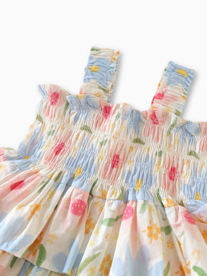 Girl Pastel Floral Tiered Ruffle Smocked Bodice Sundress