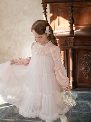Girl Velvet Tulle Layered Dress