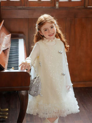 Girl Sequin Bow Party Dress with Sweater Set
