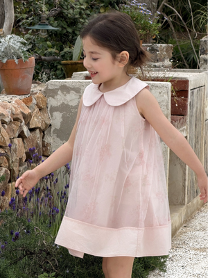 Girl Sweet Blossom Pink Tulle Peter Pan Collar Dress