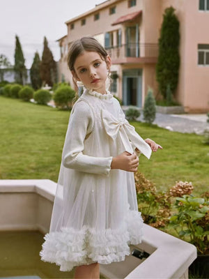 Girl Sequin Bow Dress with Sweater Set