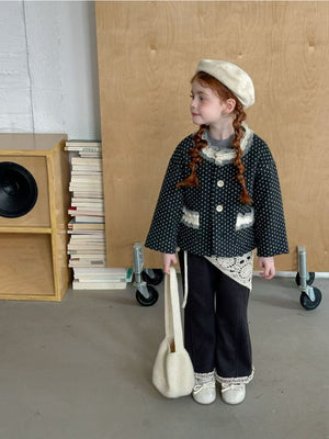Girl Polka Dot Lace Trim Jacket