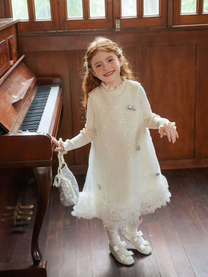 Girl Sequin Bow Party Dress with Sweater Set