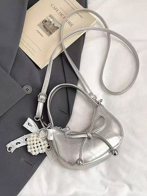 Girl Bow Charm Lace & Pearl Bag