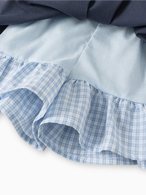 Girls Blue Gingham Bow College Style Set