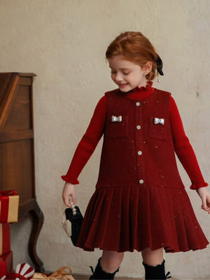 Girl Burgundy Knit Dress and Sweater Set