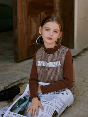 Girl Sequin Bow Dress with Sweater Set