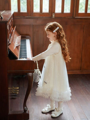 Girl Sequin Bow Party Dress with Sweater Set
