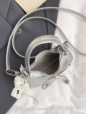 Girl Bow Charm Lace & Pearl Bag