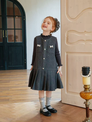 Girl Burgundy Knit Dress and Sweater Set