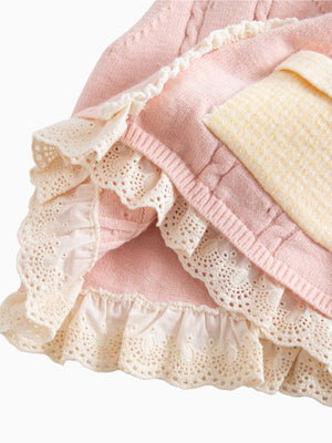 Girl Pink Lace Trim Pocket Sweater