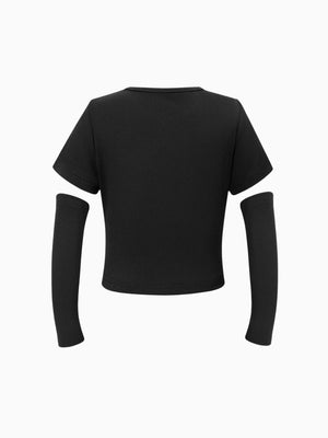 Girl Black Lace Collar Detachable Sleeve Top