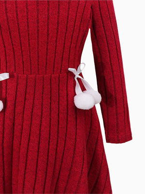 Girls Red and White Faux Fur Collar Winter Dress