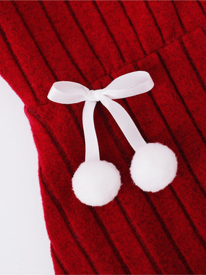 Girls Red and White Faux Fur Collar Winter Dress