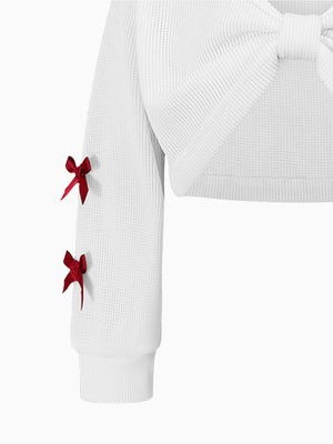 Girl Elegant Red Dress and White Ribbed Top Set