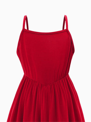 Girl Elegant Red Dress and White Ribbed Top Set