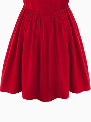 Girl Elegant Red Dress and White Ribbed Top Set